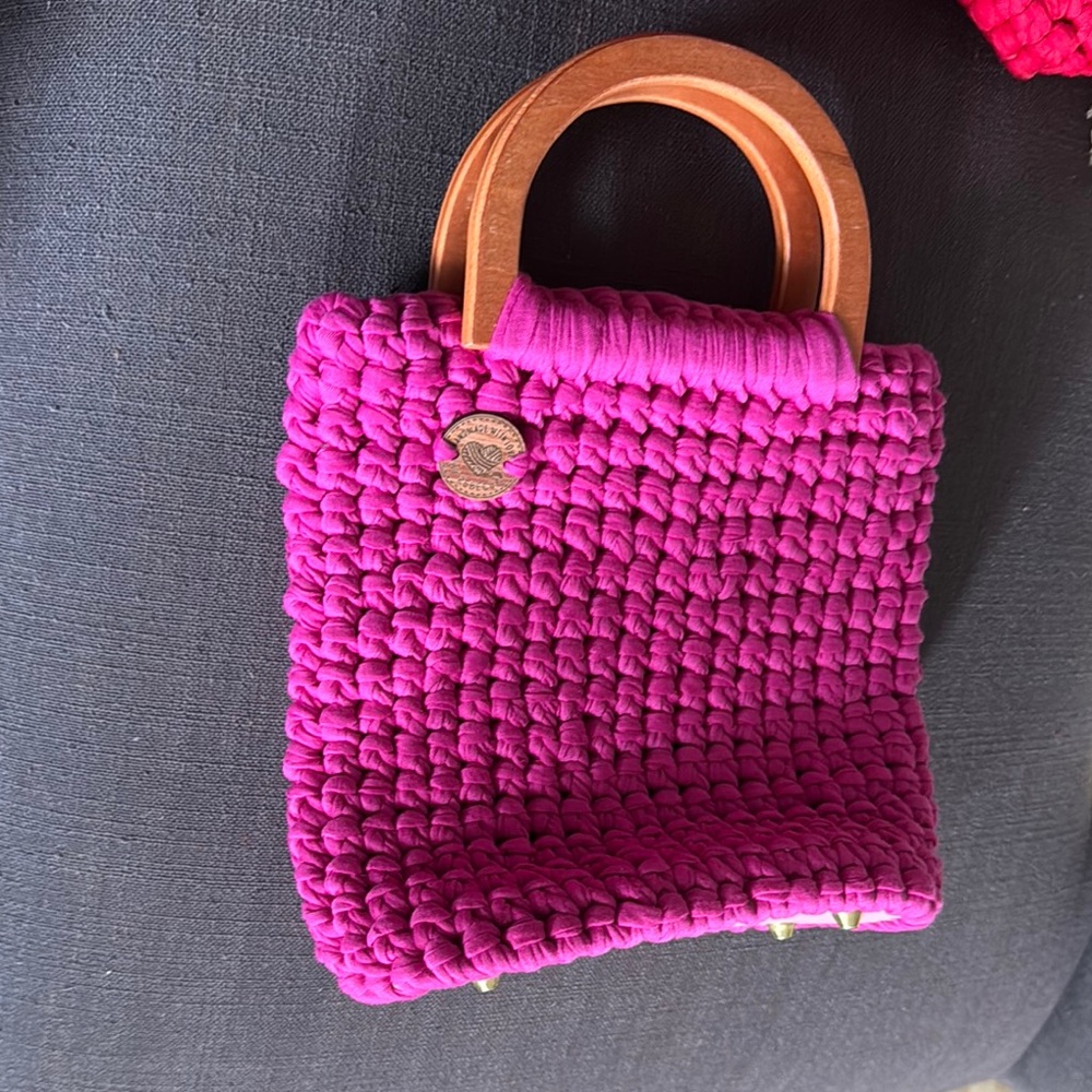 Vibrant Pink Mini Bag with Wooden Handles